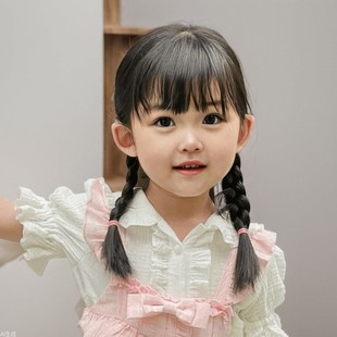 Children's wig female simulation twist long braid baby photo double ponytail air bangs full head cover factory wholesale
