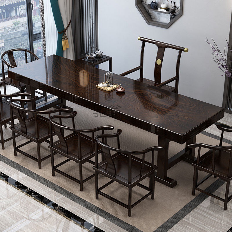 lr原木黑檀大板桌茶桌实木新中式茶板餐桌现代简约整块茶台紫檀木
