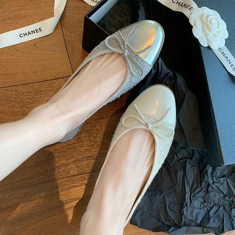 Готовый запас ~ Виноградная мама в том же стиле с бантом, маленькие ароматные стильные туфли на плоской подошве, женская обувь, милые балетки с круглым носком и мелким горлышком, низ