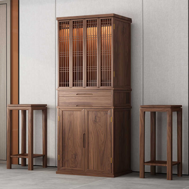 Black Walnut Shine New Chinese Style Vertical Cabinet Buddha Platform Bodhisattva Cabinet Buddha Cabinet Home Simple Cabinet with Door God of Wealth