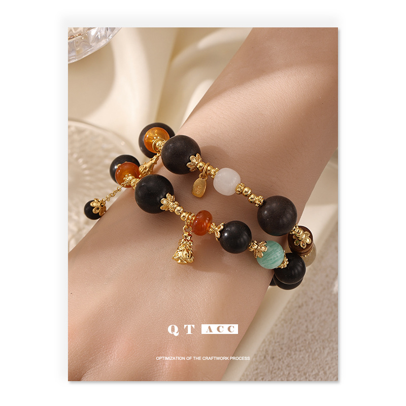 China estilo retro piedra de pino amarillo cristal ágata perlas de piedra natural ágata cuentas pulseras pulseras