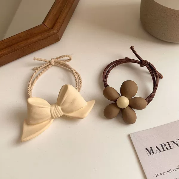 6024#11 coffee color flower+white collar tie [2 pieces]