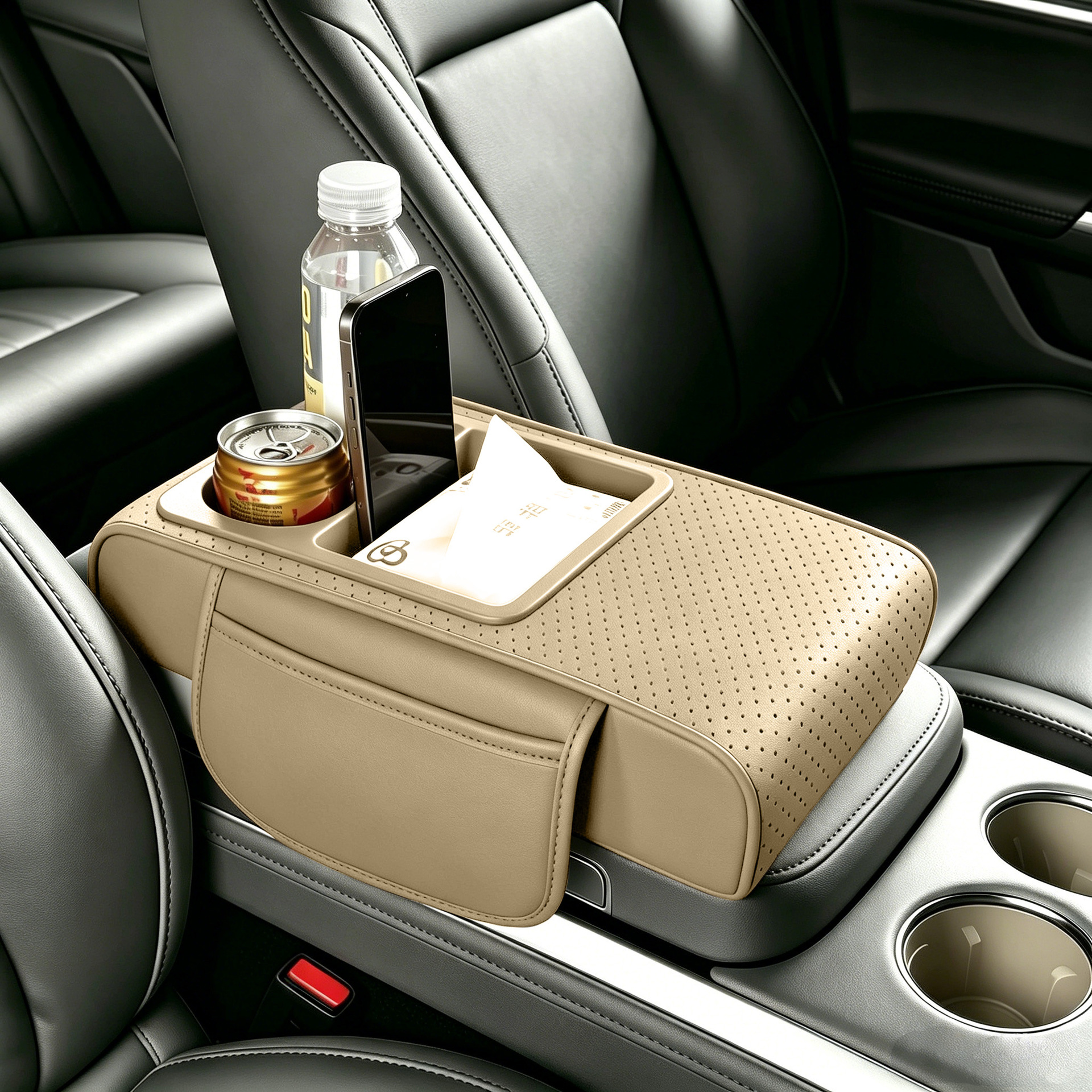 Car Armrest Box Heightening Pad, In-Car Tissue Box, Dual Cup Holder, Central Armrest Box, Multifunctional Storage Box