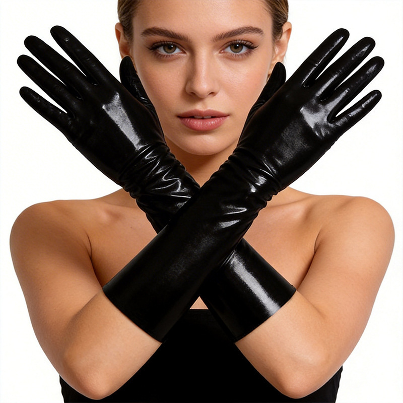 Hot-Selling Cross-Border European and American Adult Sex Toys Latex Short Gloves Tight-Fitting Shiny Leather Sexy Style Cosplay Props