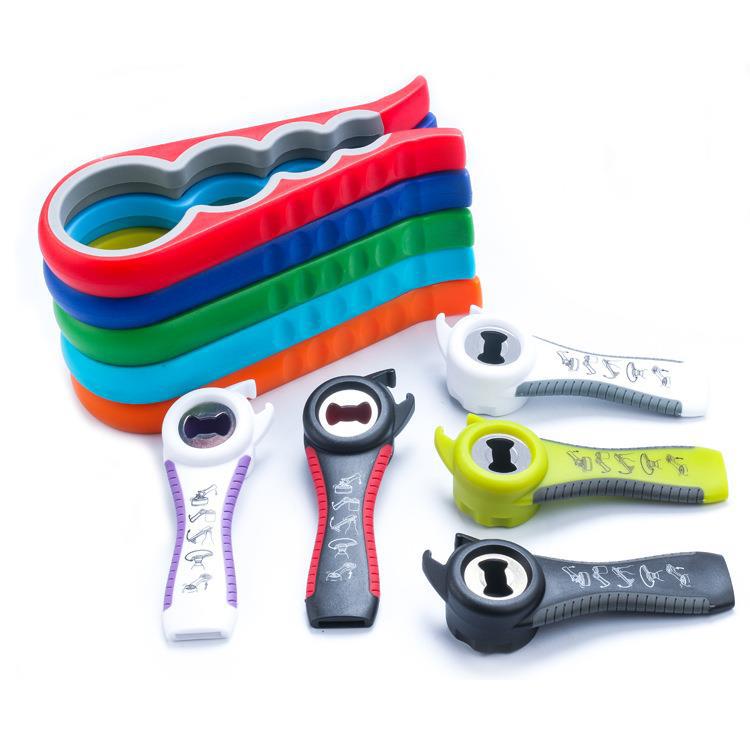 En stock abridor de cerveza cinco en uno abrebotellas herramienta de cocina multifuncional Cuatro en Uno abrelatas abrebotellas