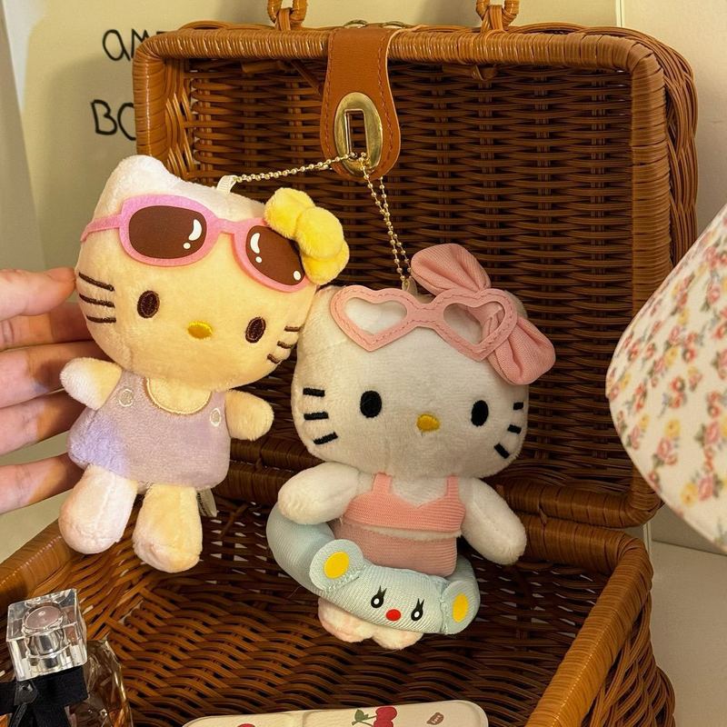 かわいいアニメハワイ水泳圏Kittyぬいぐるみストラップkt猫かばん掛けキーホルダープレゼント|undefined
