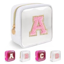 亚马逊跨境刺绣收纳包PVC透明字母化妆包旅行洗漱包大容量化妆包