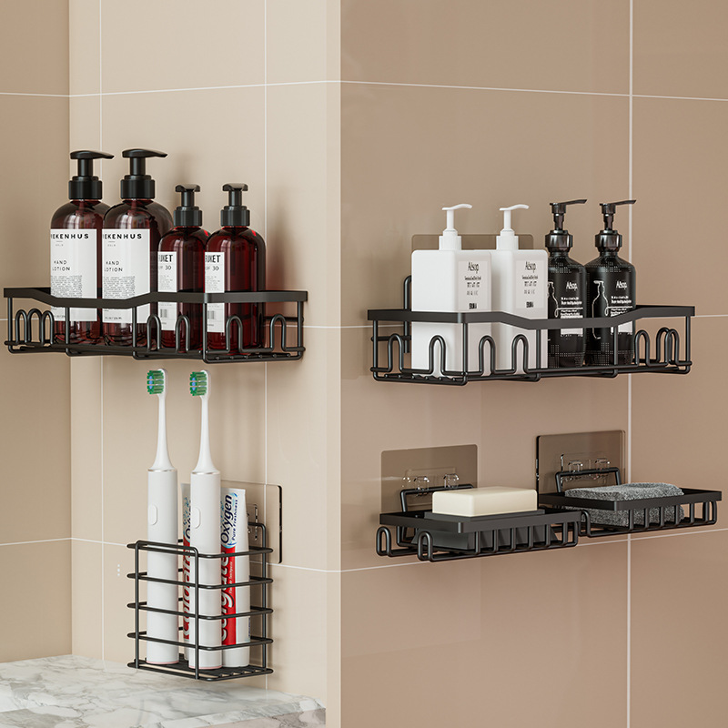 Estante de baño metálico sin taladro, organizador de pared para artículos de tocador, soporte para jabón, práctico y duradero