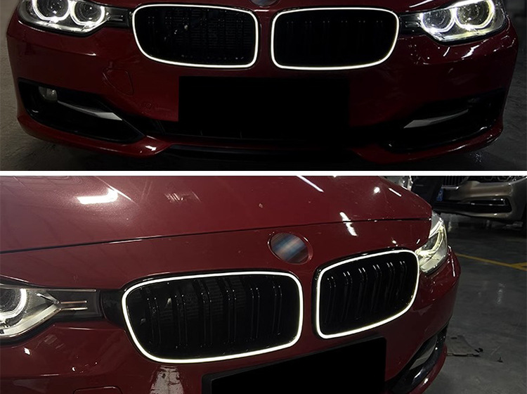 Suitable for Old Bmw 3 Series 5 Series F35F18 Modified Luminous Ring-Shaped Grille with Multiple Modes Parallel Bars Bright Black