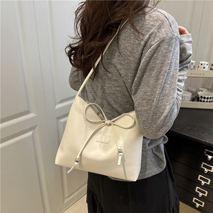Cross-Border Bags Women's Bags 2025 New Style Simple Fashion Large Capacity Bow Shoulder Crossbody Bag Bucket Bag Wholesale