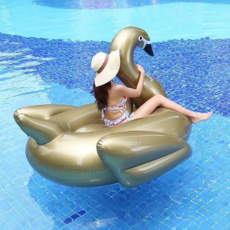 New cross-border thickened PVC golden swan inflatable floating raft for swimming pools, water seats, and floating beds – a popular swimming ring toy.