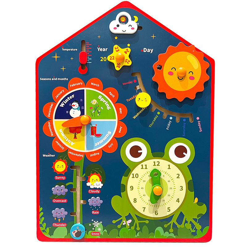 Montessori early education clock toy Chinese and English calendar Four Seasons weather cognitive clock early education teaching aids 3-6 years old men and women Montessori early education clock toy Chinese and English calendar Four Seasons weather cognitive clock early education teaching aids 3-6 years old men and women