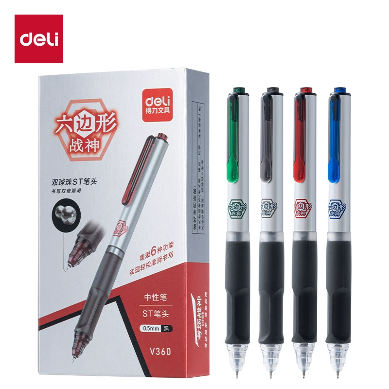 Гелевая ручка Deli V360 Hexagonal War God Silencer, 0,5 мм, двойная шариковая головка ST (черная) (шт.)