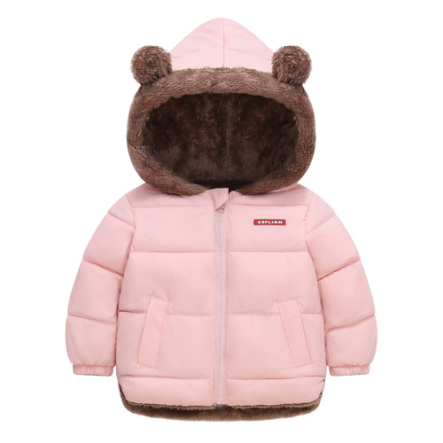 Children's winter padded cotton jacket for export, unisex, short sleeve, hooded outerwear for toddlers and young children