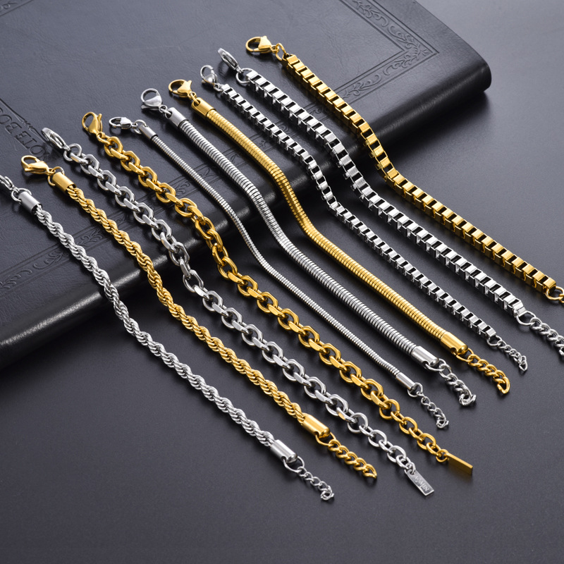 European and American Cross-Border Titanium Steel Bracelet Fashion Trend Non-Fading Titanium Steel Cuban Chain Thick Bracelet Plated with 18K Gold Jewelry