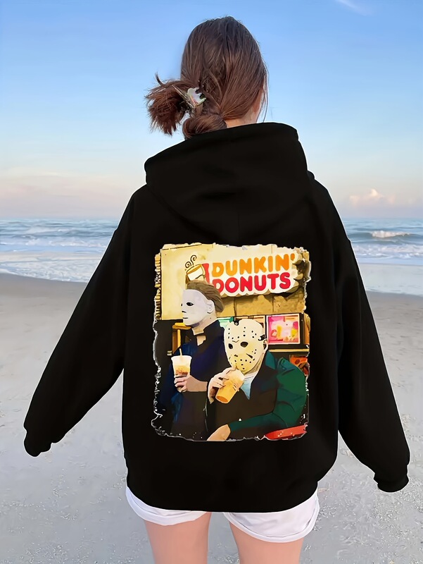 Mask Men's and Letter Print Hoodie, Multifunctional Drawstring Bag Hoodie, Women's Clothing