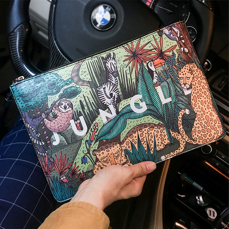 Korean Style Casual Printed Clutch Bag Large Capacity Clutch Bag Trendy Men's Street Clamp Bag Lightweight Envelope Bag Document Bag