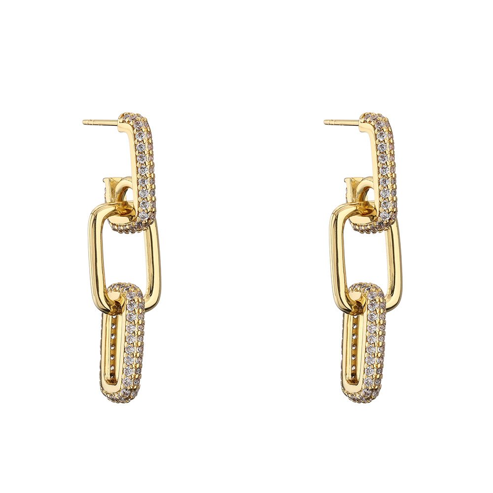 Street Occasion Copper Material 1 Pair Hip-hop Geometric Inlay Copper Zircon Drop Earrings