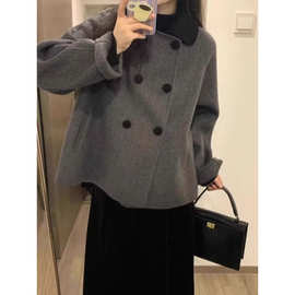 灰色呢子大衣女2025秋冬新款毛呢外套高级韩系赫本风短款