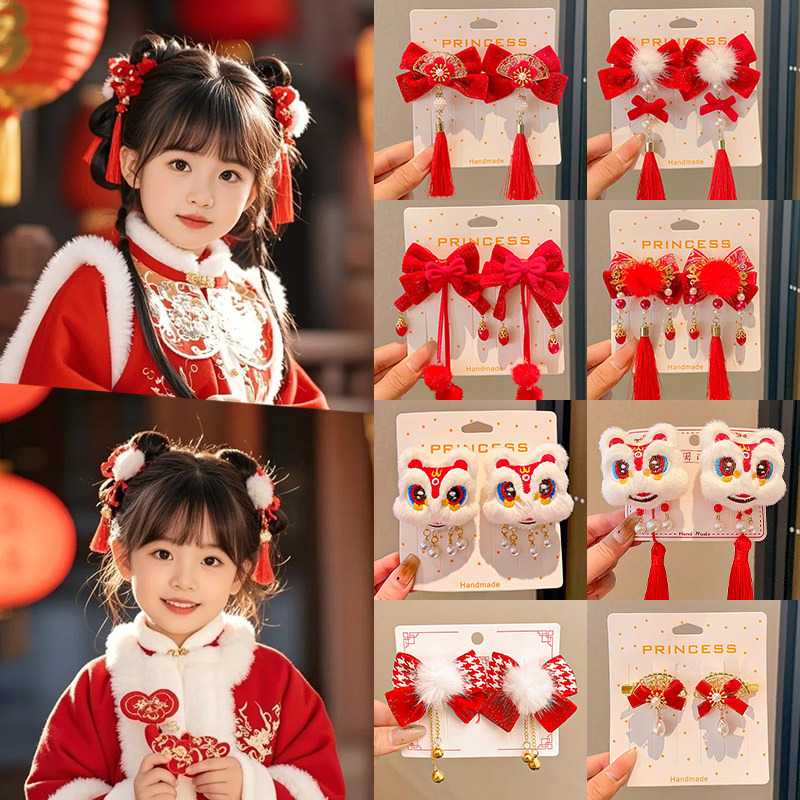 children‘s ancient style bow tassel hairpin batch of goods hanfu hair clip headdress baby chinese new year celebration joyous new year hair accessories for women