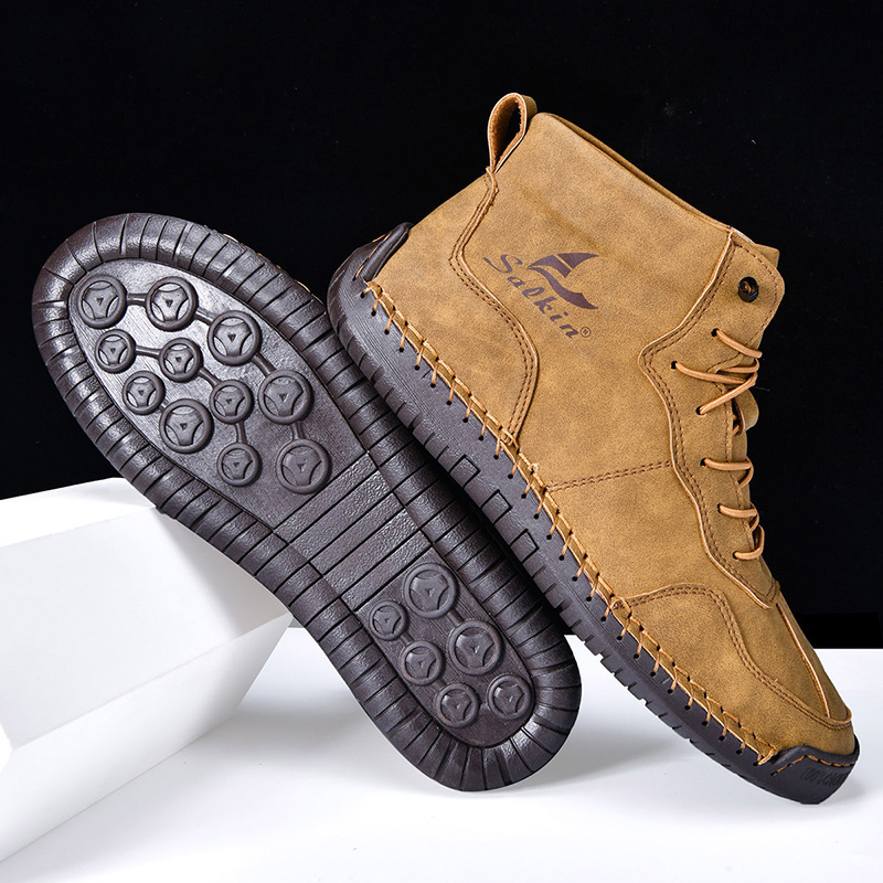 Men's Leather Martin Boots High-top Hand-stitched Winter Footwear_voghion.com