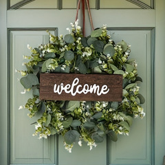 国境を越えた春のWelcome花輪ユーカリの葉ユーカリの偽花クリスマスシミュレーション花輪感謝祭装飾品