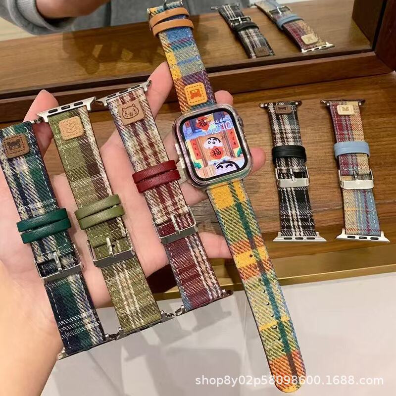 Plaid cartoon sticker suitable for Apple Watch iwatch110, Huawei gt5/6 watch strap, versatile wristband for women Plaid cartoon sticker suitable for Apple Watch iwatch110, Huawei gt5/6 watch strap, versatile wristband for women