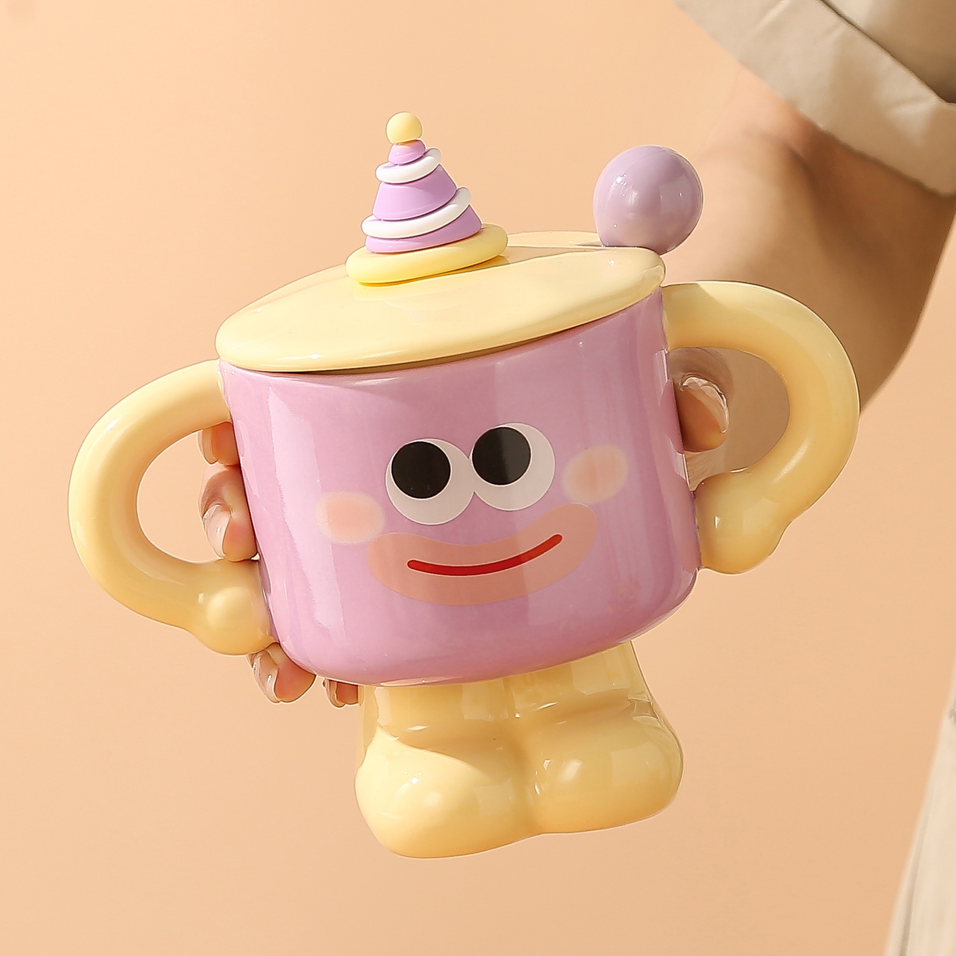 Taza de cerámica con cubierta con cuchara de payaso creativo Taza de dormitorio de niñas Taza de agua doméstica