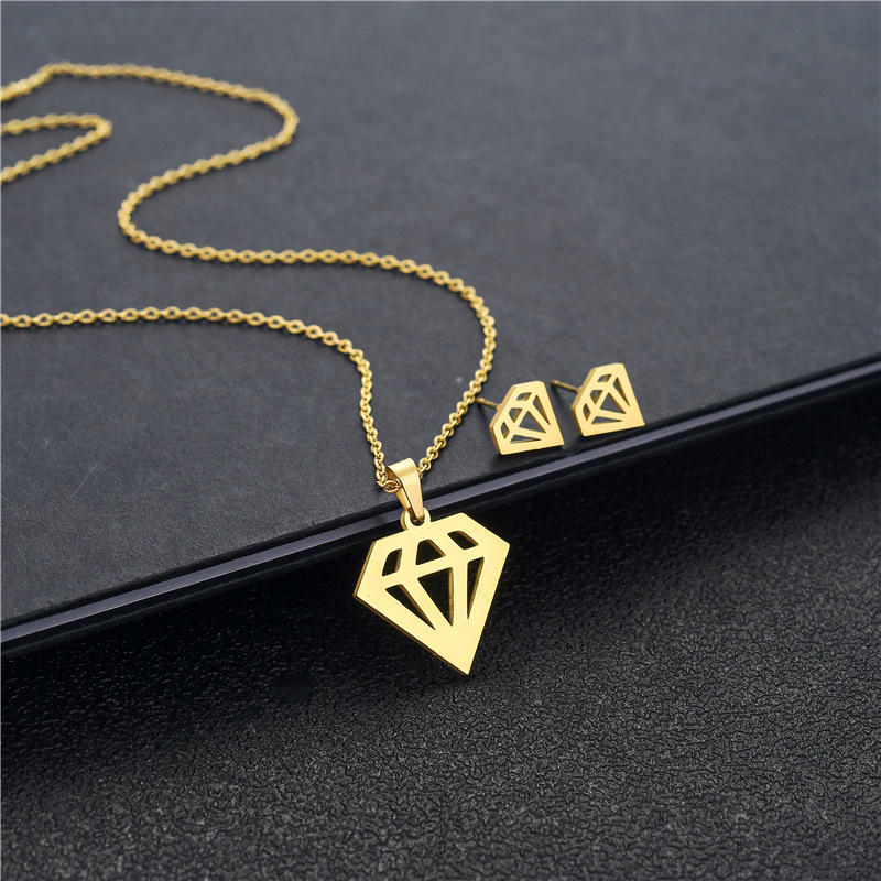 fashion diamond shaped stainless steel necklace earrings set
