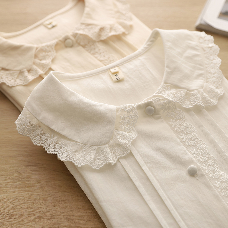 K-Style of Literary French Korean Style Sweet Lace Collar Preppy Style Long-Sleeved Pure Color Inner White Shirt for Women