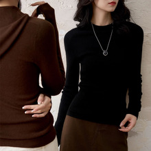 2025百搭针织衫气质修身显瘦内搭羊毛连帽针织打底衫女拼接连帽