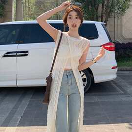 9177#夏季新款法式镂空背心针织衫裙女韩系薄款外搭罩衫叠穿上衣