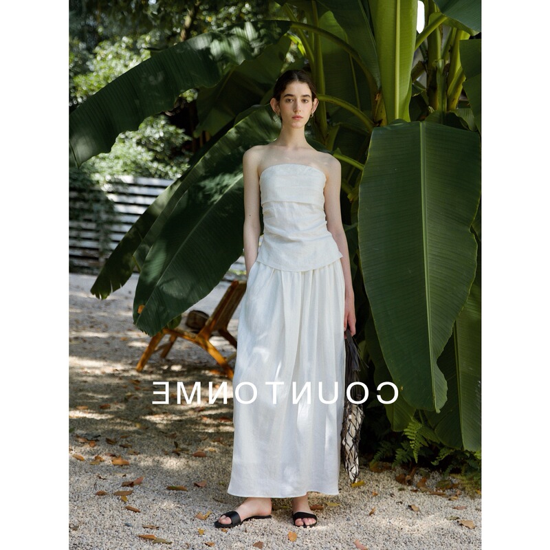 French Romantic Style 100% Linen Pleated Design Tube Top Women's Floral Skirt Two-Piece Set 2026 French Romantic Style 100% Linen Pleated Design Tube Top Women's Floral Skirt Two-Piece Set 2026