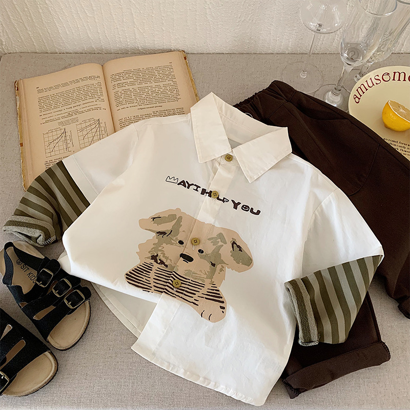 7068 Camisa de primavera para niños Camisa casual coreana de estilo occidental para niños 2025 nueva primavera y otoño hermosa camisa primavera