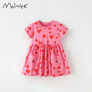malwee children's dress summer new European and American children's clothing western style princess dress round neck short sleeve women's children's clothing skirt
