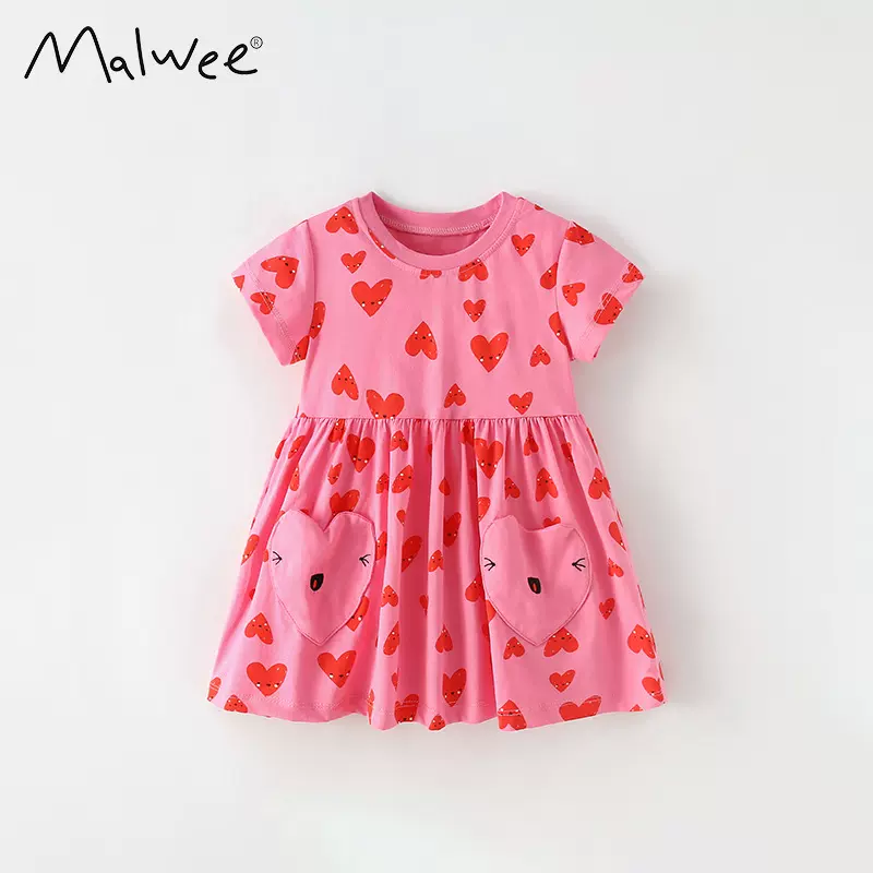 malwee儿童连衣裙夏装新款欧美童装洋气公主裙圆领短袖女童装裙子