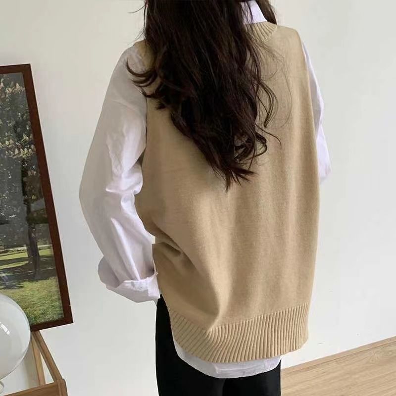 慵懒风v领针织马甲背心女毛衣秋季新款宽松显瘦外搭叠穿无袖上衣|undefined