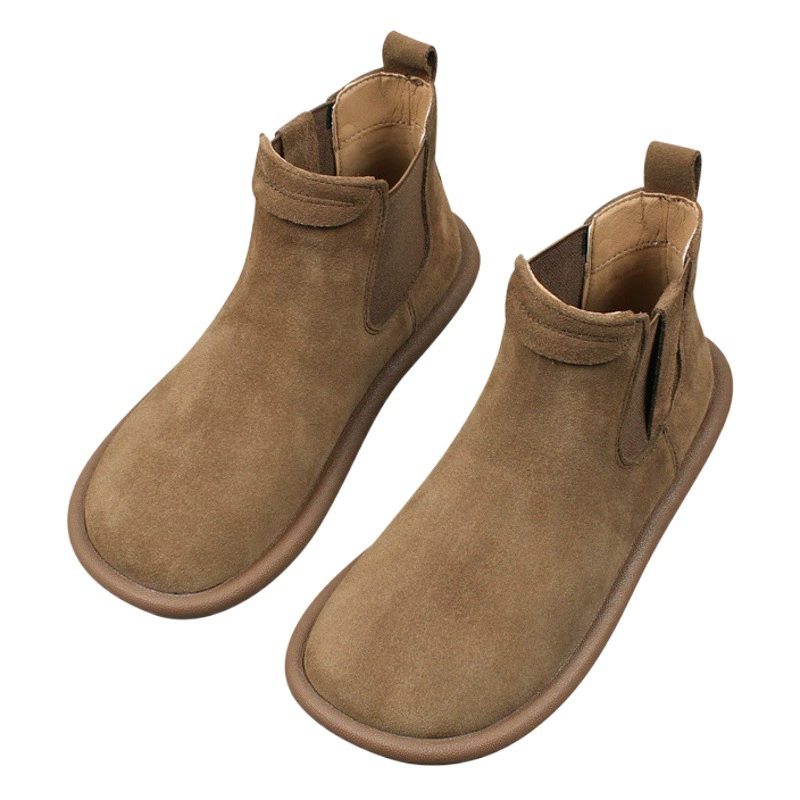 Ботинки Martin в Корейском стиле из натуральной кожи на плоской подошве с круглым носком, Новинка осени, короткие сапоги из скрабовой кожи, женские ботинки в стиле ретро, повседневная женская обувь с высоким берцем