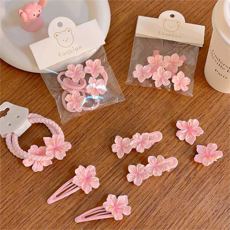 Аксессуары для волос: клипсы с цветами вишни и резинки, оттенок фуксии Sakura