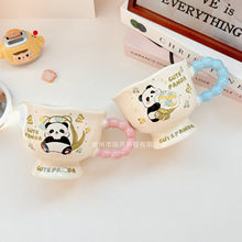 ins卡通可爱熊猫家用牛奶早餐杯高脚杯陶瓷马克杯高颜值情侣水杯