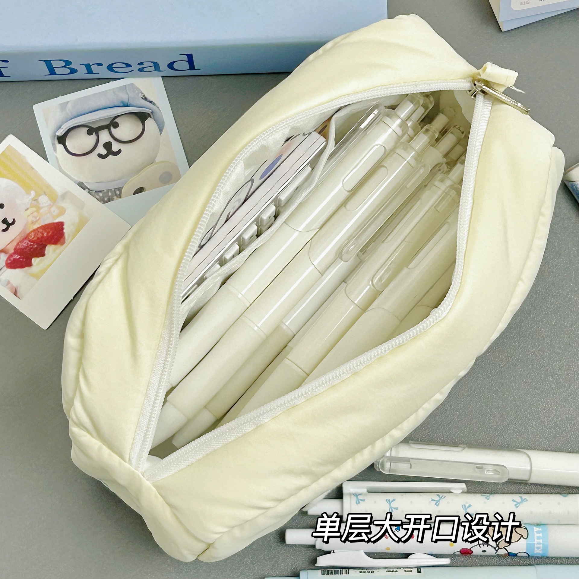 Cute cuatrofolios gatos bordados lienzo bolsas de lápiz en gran capacidad papelería almacenamiento bolsas de lápiz bolsas