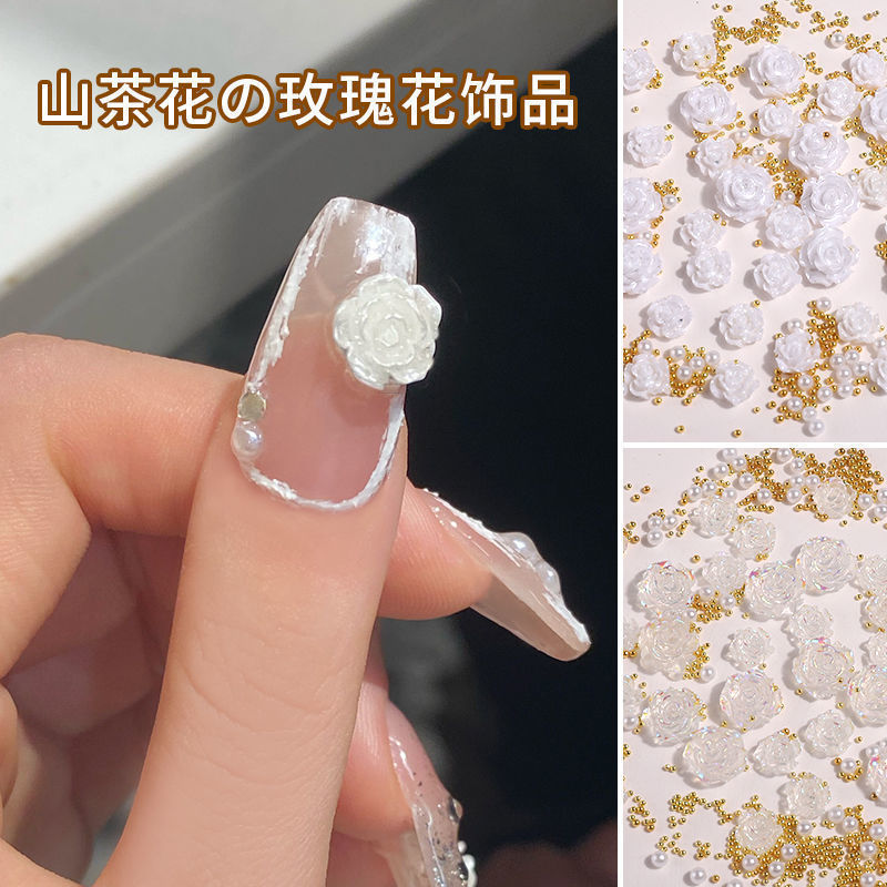 Camellia Nail Art Jewelry 2022 New Rose White Simple Flower Nail Decoration Drill Net Red Aurora Explosions