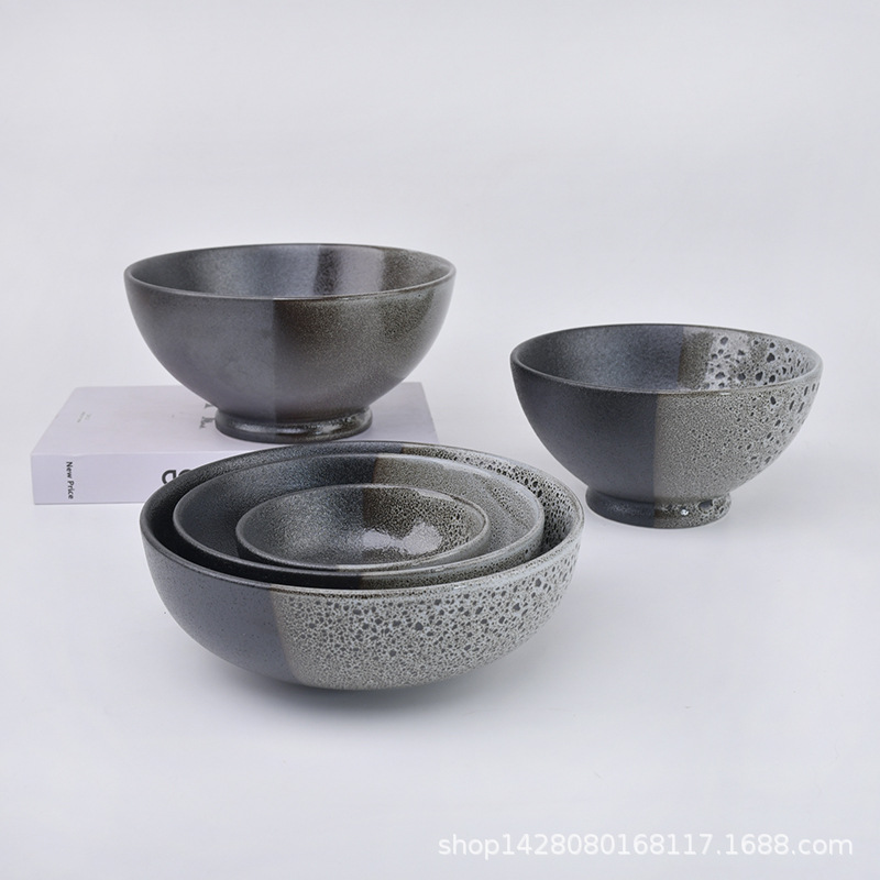 Japonés de 8 pulgadas retro Douga bowl restaurante de fideos tazón de sopa de sopa de lino sopa de sopa de caracoles en polvo de hotel comercial gran tazón de fideos tazón de fideos