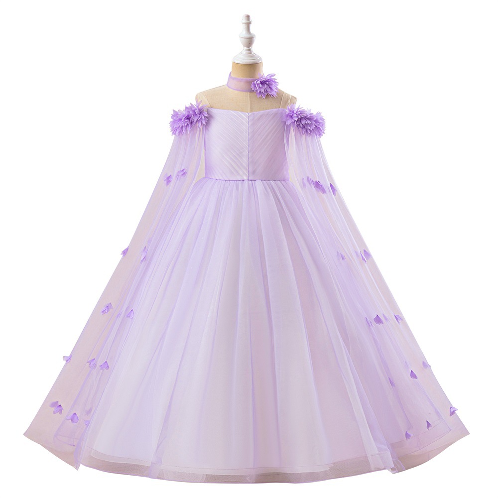 Amazon vestido de niñas vestido de princesa larga vestido de niñas espectáculo vestido de malla de cola vestido de niños al por mayor