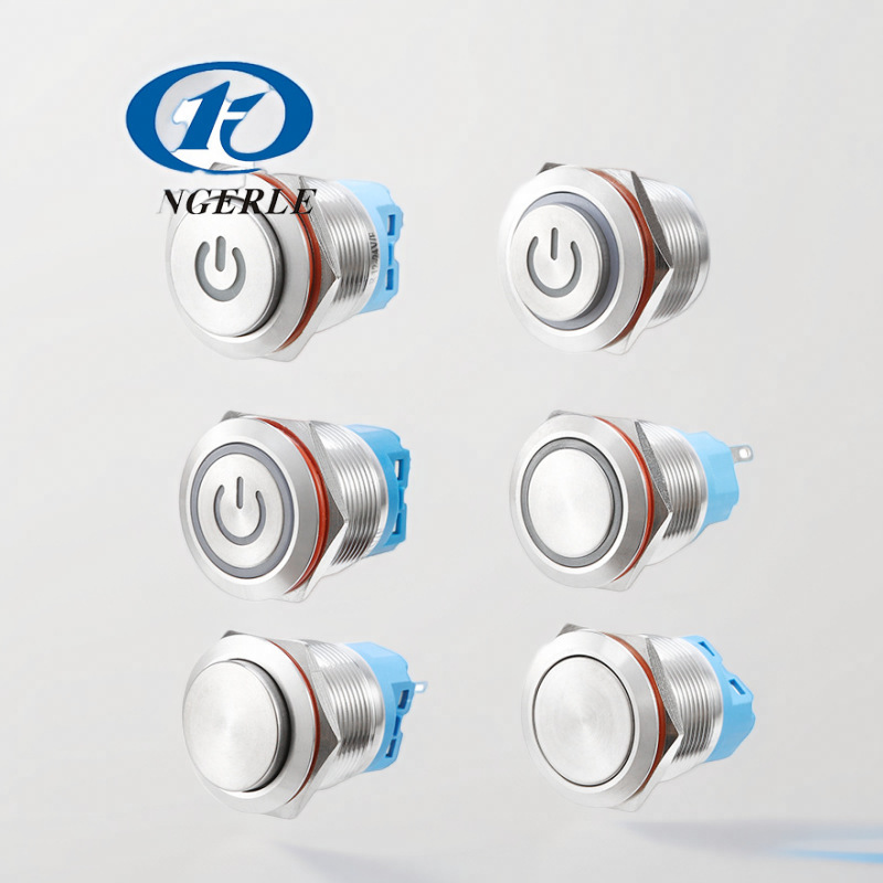 22MM微动开关防水金属按钮开关自锁开关带灯电源防水面板圆形开关