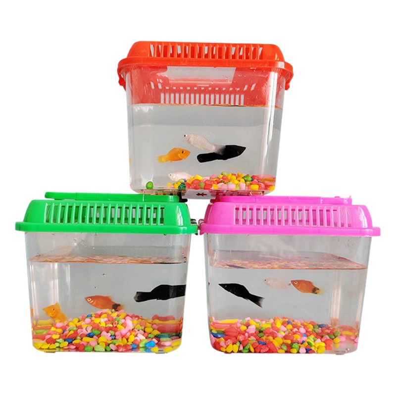 Портативная коробка для домашних животных Большой и средний маленький размер Пластиковый резервуар для золотых рыбок Прозрачный резервуар для черепах Рептилия Транспортная коробка для кормления домашних животных