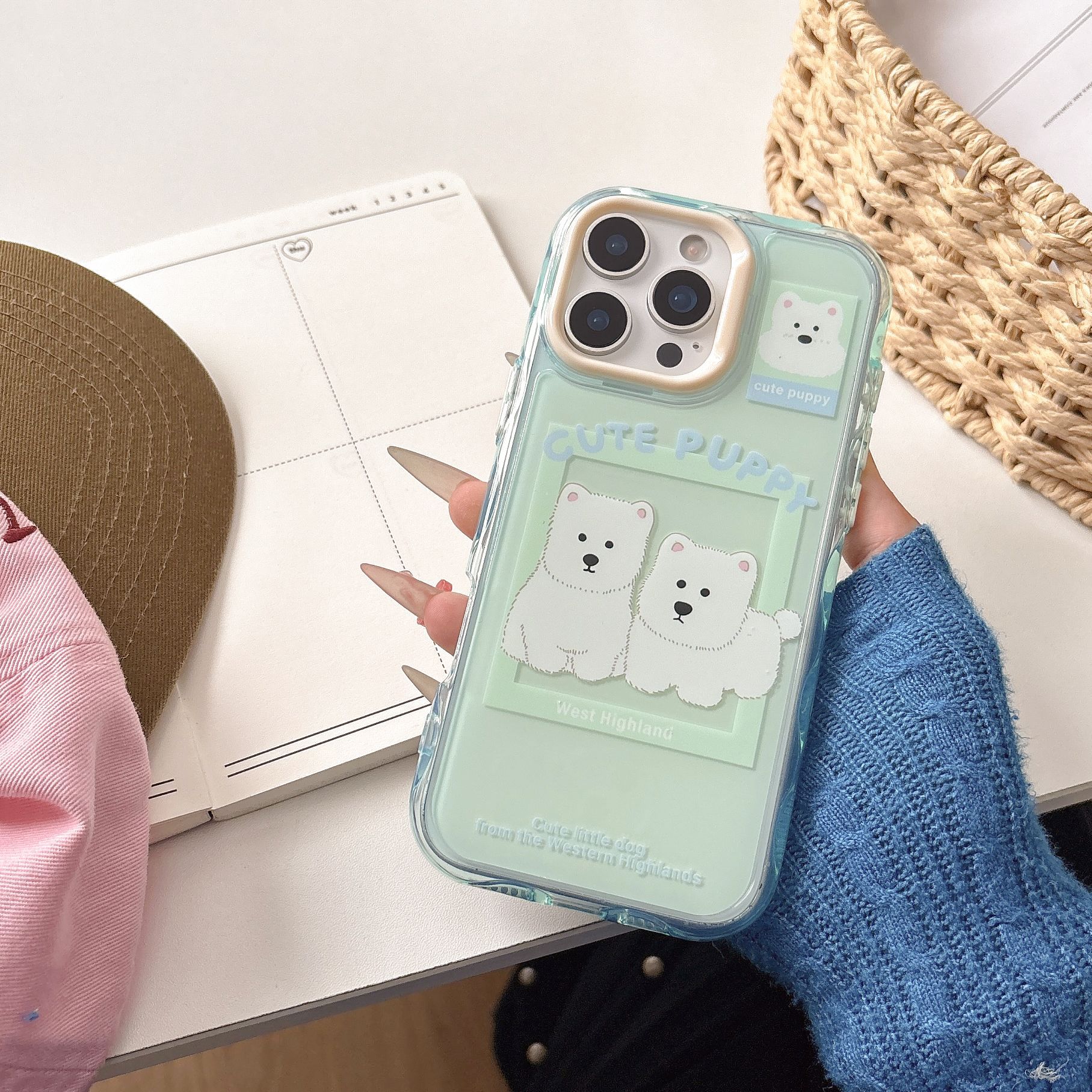 Dibujos animados coreanos Graffiti Little White Dog Adecuado para Apple 16proMax Funda para teléfono móvil 15Pro Verano 14/13 Mujer 15PM