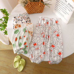 兒童夏季薄款褲子防蚊褲卡通印花九分休閒褲兒童家居褲束腿運動褲