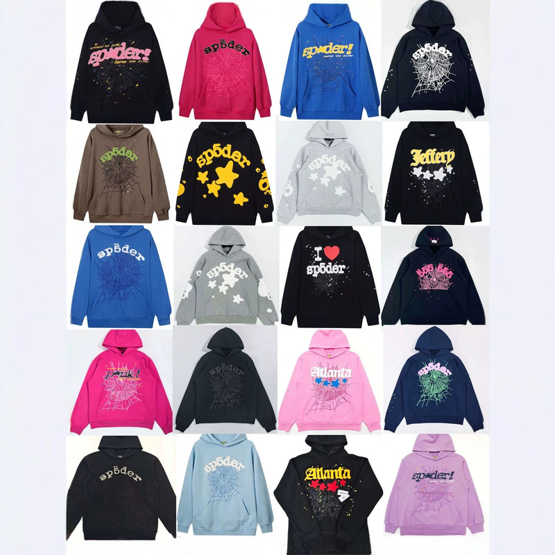 European and American trendy brand SP5der, foam texture printed spider design, fleece-lined hooded casual loose-fit sweatshirt for men and women European and American trendy brand SP5der, foam texture printed spider design, fleece-lined hooded casual loose-fit sweatshirt for men and women