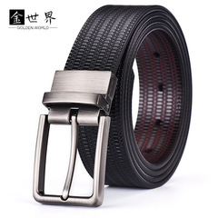 New business swivel buckle men's genuine leather belt men's genuine leather rice grain embossed trousers belt cowhide belt